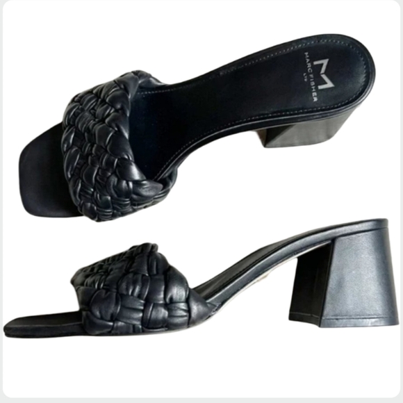 Marc Fisher Nahea Black Braided Leather Block Heel Mules Size 10 - Picture 3 of 9